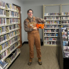 Adult Services Librarian Jacob, dressed up as a scarecrow